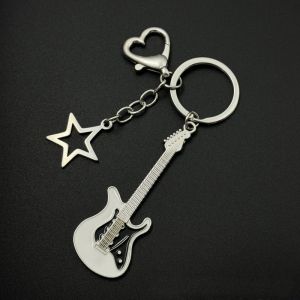 ALENADAY - Gantungan Kunci Miniatur Gitar Bintang Hati Liontin Keychain Tas Motor Mobil KEY19