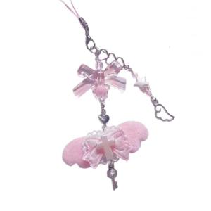 Fashionable Bowknot Phone Chain Ornament Heart Beaded Cellphone Pendant Phone Lanyard Bag Charm for Women and Girls