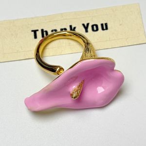 HEALMEYOU Colorful Enamel Calla Flower Ring Adjustable Metal Vintage Ring Elegant Delicate Geometric Open Ring Women