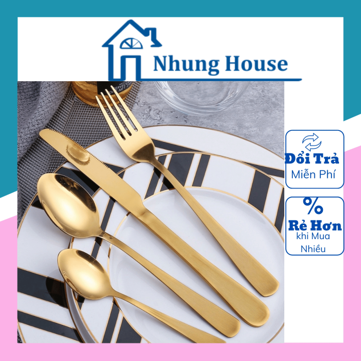 Dao Muỗng Nĩa Inox VÀNG GOLD Cho Nhà Hàng, Quán Ăn, Bộ 3 Món Loại Dày ...