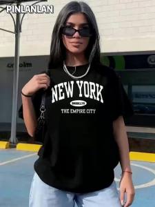 Ladies NEW YORK BROOKLYN THE EMPIRE CITY Printed T-Shirt Lightweight Comfortable Casual Round-Neck Tee Ideal for Spring/Summer Fashionable And Stylish