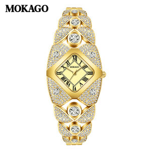 MOKAGO Rhombus Diamond Ladies Watch Bangle Style Bracelet Watch Crystal Quartz Womens Jewelry Wristwatch
