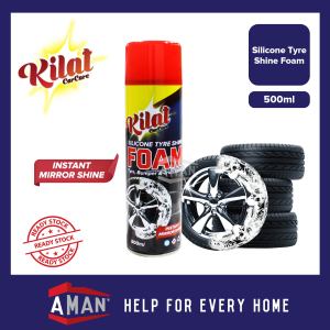 KILAT Silicone Foam Spray Instant Mirror Shine Tyre Bumper Trim Foam Cleaner Silicon Tyre Shine Tire Shine Car Wax
