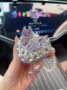 Luxury Rhinestone Two-side Mirror Key Ring Pearl Chain Makeup Mirror Portable Travel Fold Pocket Mirror Handheld Vanity Glass2026