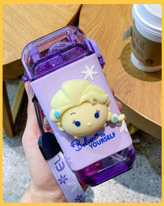 Bình Nước chính hãng Disney phiên bản hình nổi 3D Elsa/Mickey/Donal/Lotso ống hút silicon dẽo mềm mại.