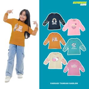 BAJU ANAK PEREMPUAN / KAOS ANAK PEREMPUAN LENGAN PANJANG KERUT SABLON SUPERKSIDCLOTH 1 - 11 TAHUN