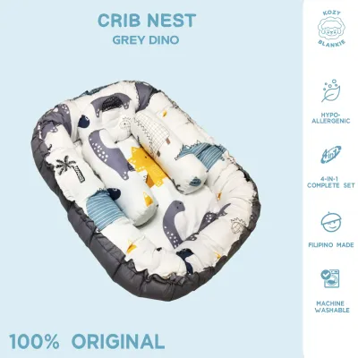 Kozy Blankie Baby Bed Crib Nest - Grey Dino / White Dinosaur