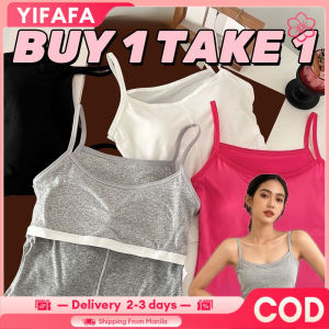 YIFAFA （Buy 1 Take 1）Womens Latex Breast Pad Fixed Cup Strap Spaghetti Sando Cotton Tanks Tops 6Colors Tops Free Size Stretchable Outdoor Wear