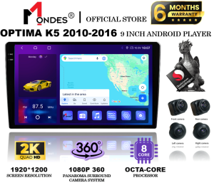 MONDES KIA OPTIMA K5 2010-2016 2K Q-LED CAR ANDROID PLAYER WITH 360 CAMERA (9"/8GB RAM 128GB CARPLAY DSP 4G SIM IPS)