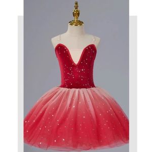 DOWNA sa Váy Ballet Trẻ Em Dây đeo có thể điều chỉnh Đỏ Blingbing Váy Tutu Ballet Thời trang Váy dự tiệc Trang phục biểu diễn Bé Gái