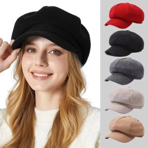 IFFINE Màu đơn sắc Mũ Beret Chống gió Bông Mũ thợ sơn Thường ngày Mũ lưỡi trai hình bát giác Mùa Thu Đông