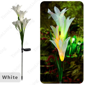 Waterproof Solar Outdoor Garden Lights with 4 Bigger Lily Flowers Waterproof 7 Color Changing Outdoor Lights Garden H20