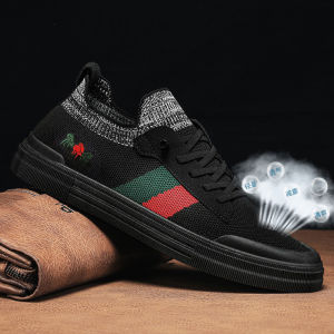 Free Shipping Summer Canvas Sneakers For Men Breathable Mesh Upper Sock-Style Design Flat Sole Casual Slip-On Shoes