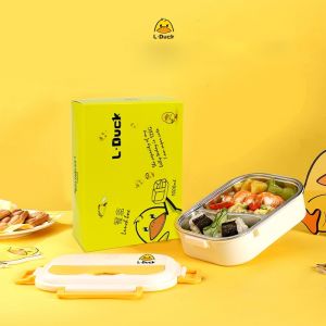 กล่องข้าวสแตนเลสน้องเป็ดพกพา 2-3ช่อง กล่องใส่อาหาร กล่องข้าว กล่องข้าวเด็ก กล่องข้าวสแตนเลส กล่องข้าวพลาสติก