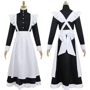 Women Maid Outfits Japanese Lolita Dress Handbandblack Men Wear Cosplay Anime Maid Long Dress With Hairband Apron British Cafe Uniform Set