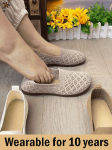 Round Toe Knit Material Slip On Mules Solid Color Casual Breathable WomenS Skeleton Knit Shoes