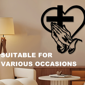 【Safe And Prosperous】Praying Hands and Metal Cross Ornaments Home Interior Wall Art Modern Wall Metal Ornament Christmas Cross Wall Deco