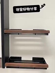 SG Stock Black Walnut Bathroom Shelf Corner Storage Rack for Bathroom Widened Triangle Basket Wall-Mounted Triangle Rack