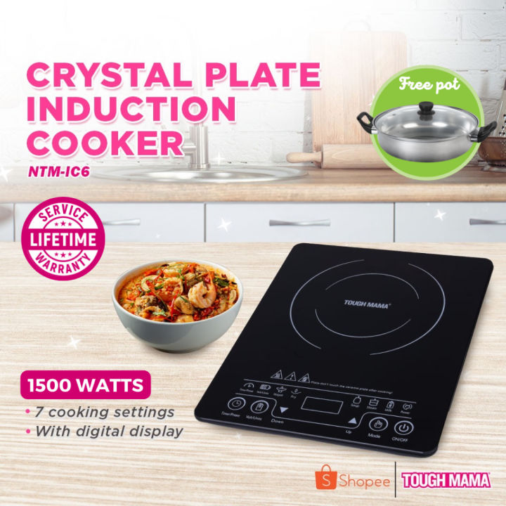 Tough Mama NTMIC6 Crystal Glass Plate Induction Cooker Black