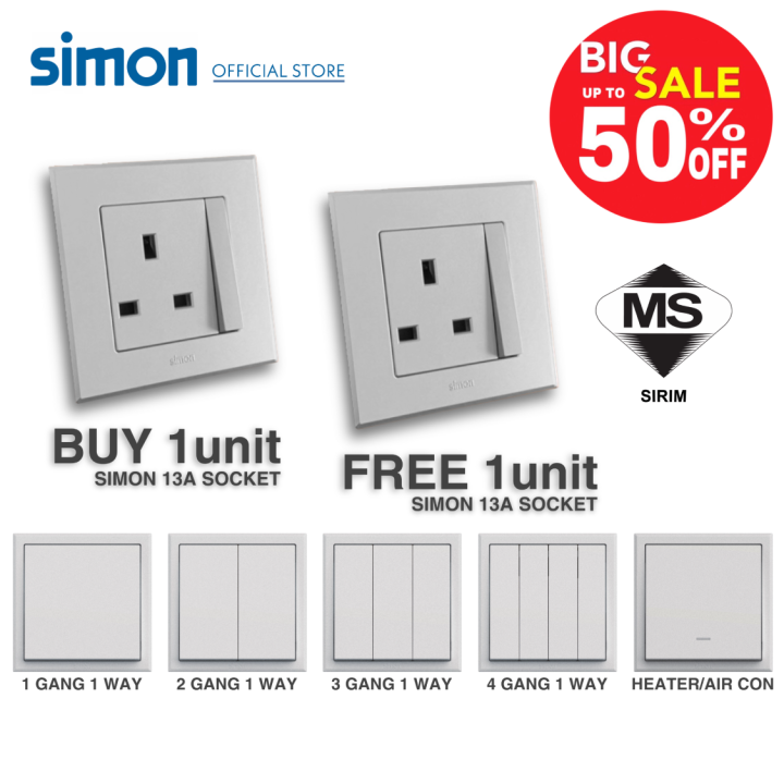 SIMON Switch E3 Series Silver color 13A Sockets Offer Promotion (BUY 1
