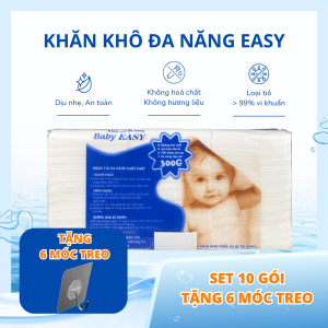 10 gói Khăn khô đa năng 300 tờ + Tặng 2 móc treo Khăn không cồn dùng được cho bé an toàn cho trẻ sơ sinh!!!!!!