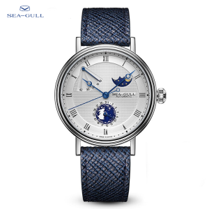 Seagull Automatic Mechanical Watch for Men Luxury Sapphire Mirror Waterproof Moon Phase Mens Business Wristwatches reloj 6092,“The Jade Rabbit looks at the Moon”
