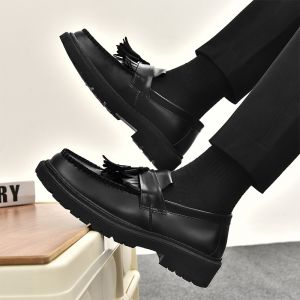 【Ready Stock】Korean Fashion Loafer For Men Black Formal Work Shoes Business British Style Casual Leather Shoes