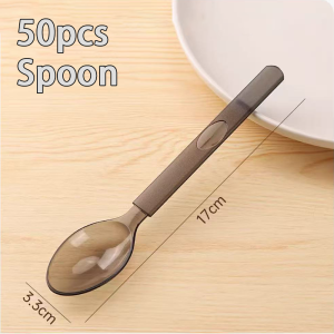50 Pieces Disposable Cutlery Set Plastic Spoons Non-toxic Safe Transparent Thick Material Individually Packed Thickened Long Handle Easy To Grip Great For Catering Party Office And Home Use Portable Takeaway