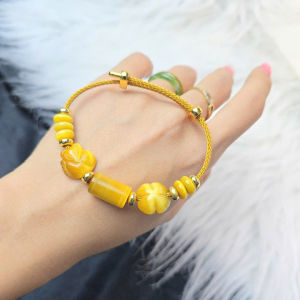 Q240 Vòng cáp lu thống ngũ điếu cỏ 4 lá hồ ly MH Vàng Tâm VIP cho Thổ và Kim - Phong Thuỷ TUDO P