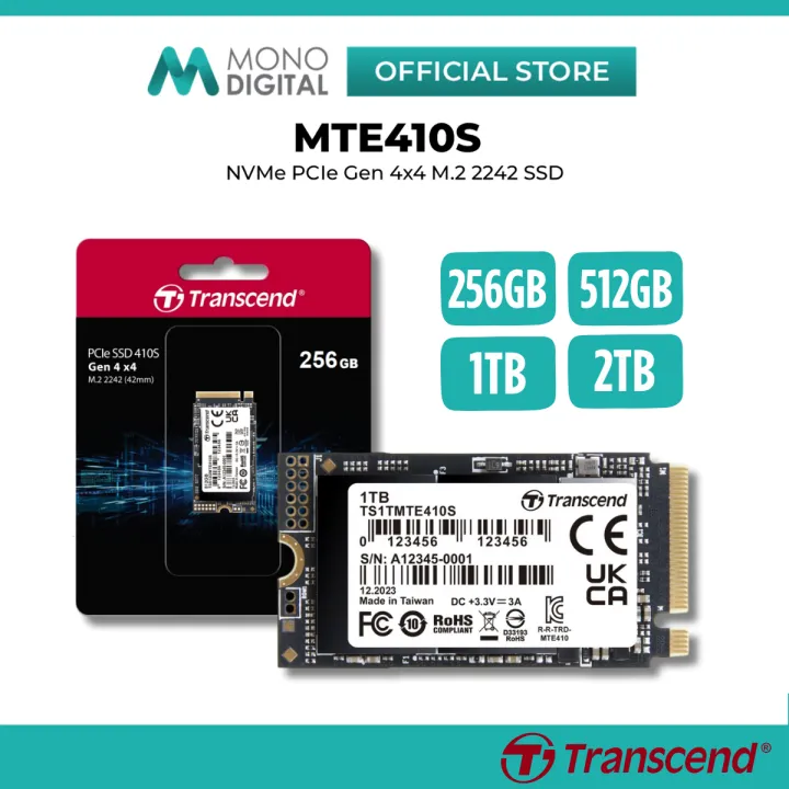 TRANSCEND INT SSD 410S MTE410S PCIE GEN 4X4 M.2 2242 INTERNAL SOLID STATE DRIVE WITH 3D NAND FLASH - 256GB / 512GB / 1TB / 2TB