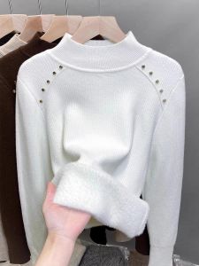 One-Piece Fleece Half Turtleneck Sweater Thickened Womens Base Shirt Autumn Winter 2025 New Knitted Inner Layer Warm Top