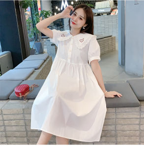 New pregnant women dress summer fashion embroidered doll collar splicing dress loose thin sweet dress maternity dress