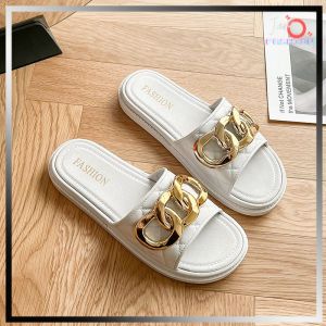 Sandal Selop Wanita Karet Jelly Import Motif Rantai Slip On Slippers JCSH93
