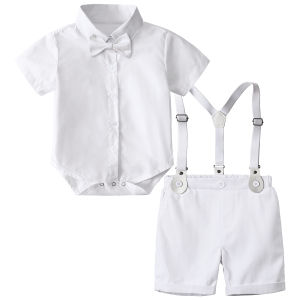 A&J DESIGN Baptismal Outfit for Baby Boy Christening Clothes Infant Birthday Photography Dress 0-24 Months White Binyag Formal Attire Short sleeved Shirt Pants Hat Wedding Ring Bearer Suit2026