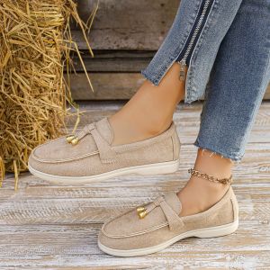 New Spring/Autumn Solid Color Metal Decor Round-Toe Slip-On Large Size Shallow Loafers For Women