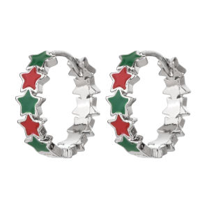 SEQUITO Korean Fashion Women Ear Jewelry White Gold Plated Green Red Oil Drip Star Shape Small Hoop Round Earrings for Birthday Gift SE945