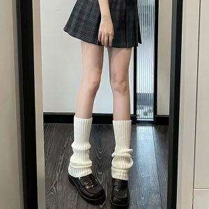40/50/70CM Over Knee Japanese JK Uniform Leg Warmers Korean Lolita Winter Girl Women Knit Boot Socks Knit Boot Socks Pile Up Socks Foot Warming Cover