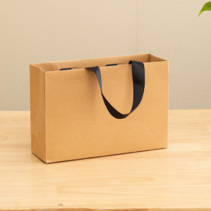 5PCS Flat Rope Paper Bag Gift Craft Paper Gift Plain Handle Hand bag 1Pc