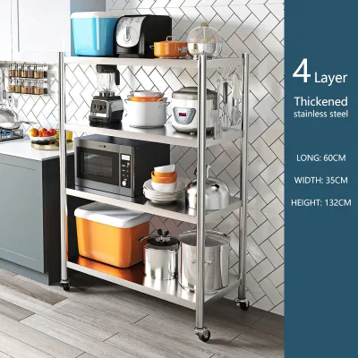 304 Stainless Steel Kitchen Cabinet Rack 3/4/5 Kitchen Rack Organizer Floor Stand Rack Kitchen Storage Cabinet Heavy Duty Multifunctional Storage Rack with Wheels for Warehouse Store Factory