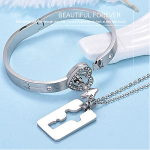Fashion Valentines Gift Couple Bracelet With Necklace Jewelry Set For Lover Romantic Design Love Heart Lock Bracelet Women Key Necklace Men Surprise Birthday Gift