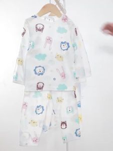 Childrens Summer Thin Bamboo Fiber Sleepwear Set Long Sleeve Home Clothes for Boys And Girls Comfortable Breathable Sweat Absorbent
