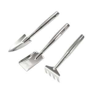 3Pcs Stainless Steel Mini Gardening Tool Set Spade Shovel Hand Rake for Potted Succulent Digging & Planting