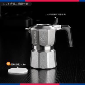Bincoo 3 ‑ van ấm moka 316 thép không gỉ Bình đựng cà phê Máy pha cà phê Espresso đặt cho nhà & sử dụng ngoài trời 2 ly