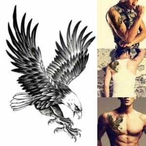 Seni Tato Temporer Temporary Tatto Tattoo Tahan Air Anti air - Tato Palsu Motif Burung Elang Hitam Terbang - Tato Tubuh Kering Waterproof Tahan Lama