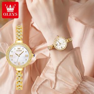 OLEVS Watch For Women Waterproof Original 2024 New Elegant Diamond Stainless Steel Strap Casual Luxury Fritillaria Dial Gift For Girlfriend