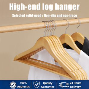 SG（Ready Stock)10PCS solid wood clothes hanger solid non-slip solid color support hanger healthy and environmentally friendly