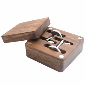 FFBH Closure Walnut Cufflink Personalized Flip‑top Cufflink Organizer Solid Exquisite Wood Closure Storage Men 4P6B8
