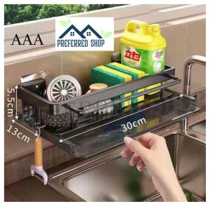 PREFERRED SHOP Kitchen Sink Organiser with Drain Pan Wall Sponge Holder Organiser Hanging Metal Kitchen Spice Rack Sink Organiser for Sink Bathroom No Drilling