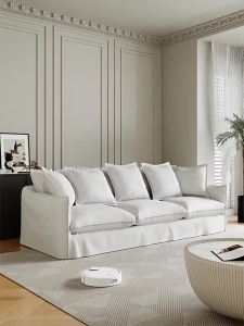 Sofa Fabric Sofa Cream Style Living Room Removable Washable Inline Three People