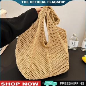 [CHAMAIR MALL] Women Crochet Tote Bag Simple Shopping Bag Casual Handbag Vintage Vacation Bag